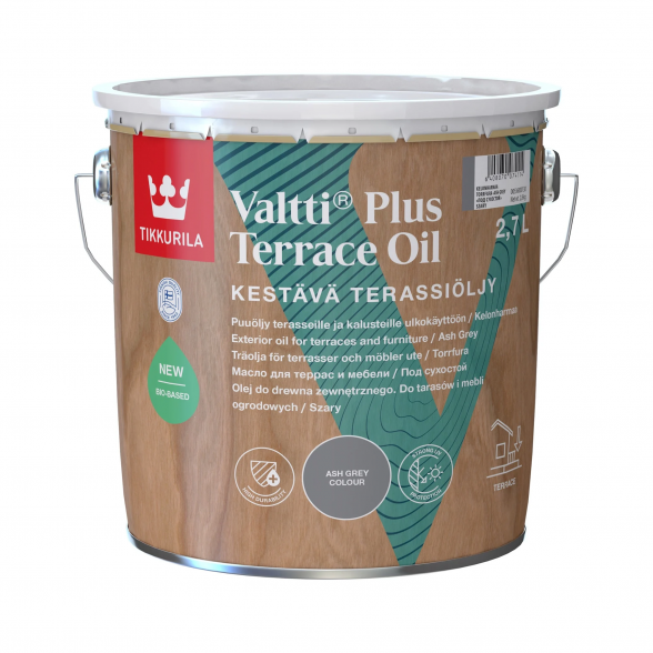 Aliejus medienai TIKKURILA Valtti Plus Terrace Oil, 2,7l pilka sp.