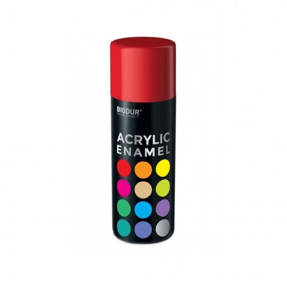 Aerozolinė emalė BIODUR Acrylic, 400ml raudona sp.