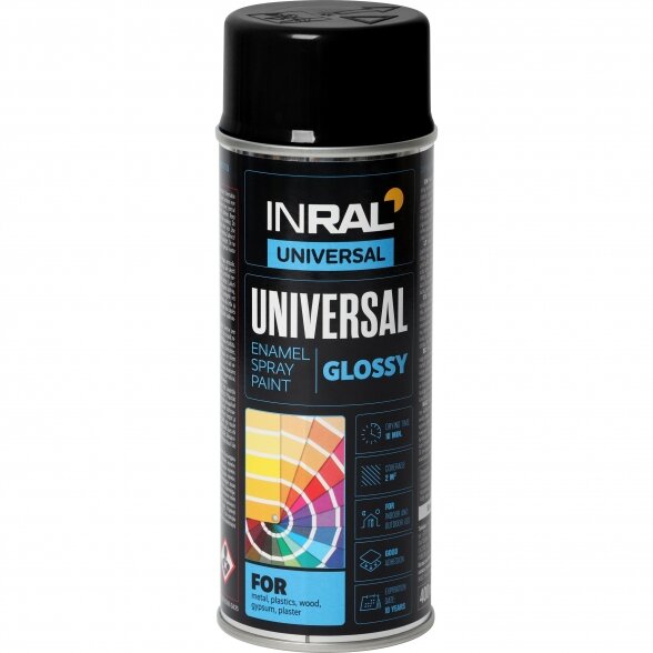 Aerozoliniai dažai INRAL Universal, 400ml juoda sp. blizgūs