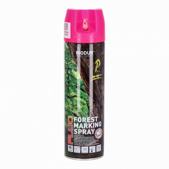 Aerozoliniai ženklinimo dažai BIODUR Forest Marking Spray, 500ml rožinė sp.