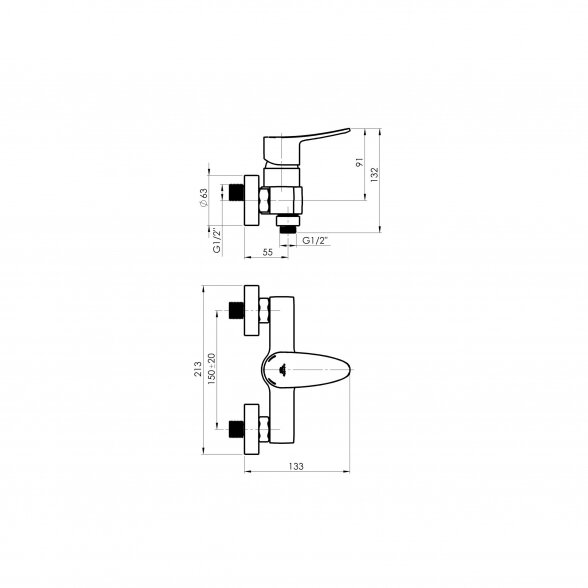 Dušo maišytuvas RUBINETA Static 12/K (N), chromo sp. 1