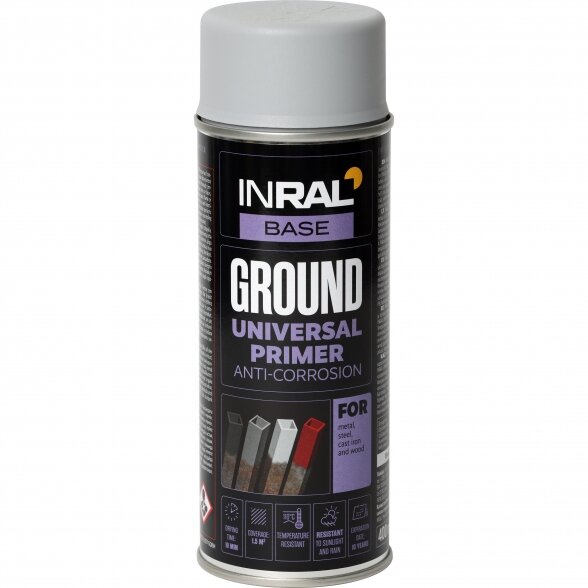 Aerozolinis gruntas INRAL Ground, 400ml pilka sp.