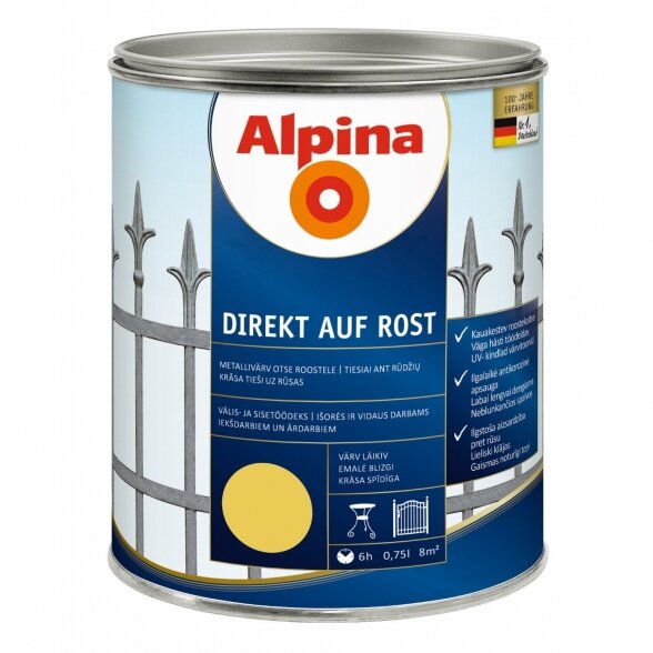 Metalo dažai ALPINA Direkt Auf Rost, 750ml geltona sp.