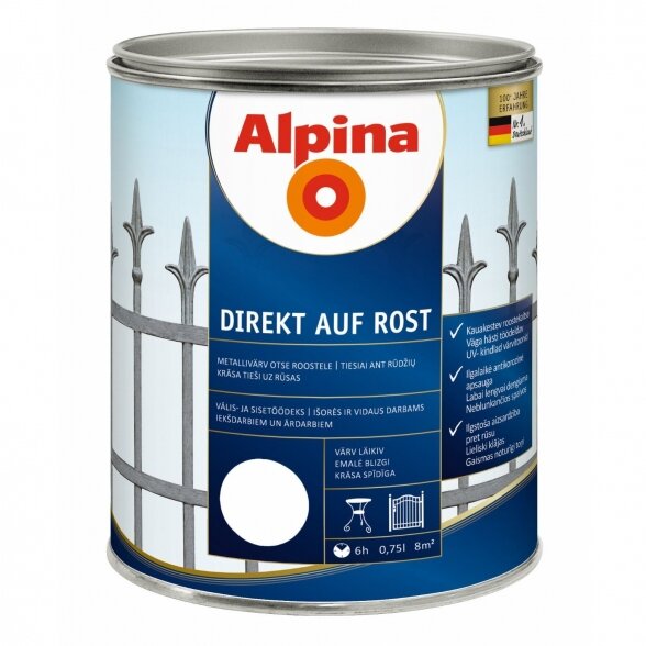 Metalo dažai ALPINA Direkt Auf Rost, 750ml balta sp.