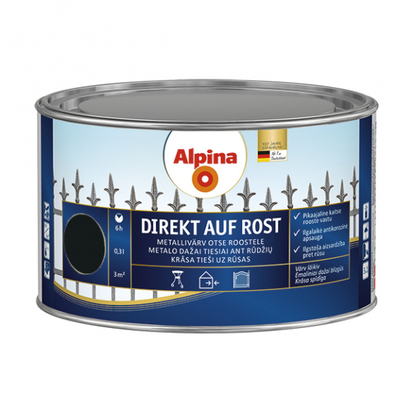 Metalo dažai ALPINA Direkt Auf Rost, 250ml juoda sp.