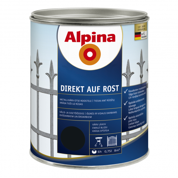 Metalo dažai ALPINA Direkt Auf Rost, 750ml juoda sp.