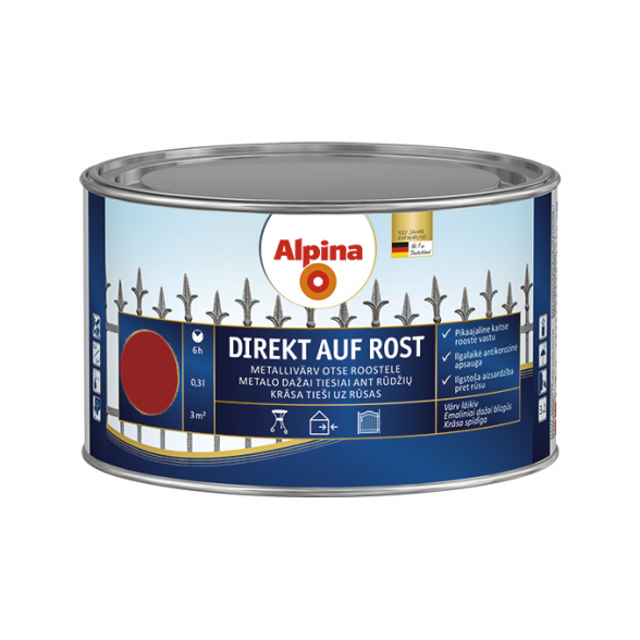 Metalo dažai ALPINA Direkt Auf Rost, 250ml raudona sp.