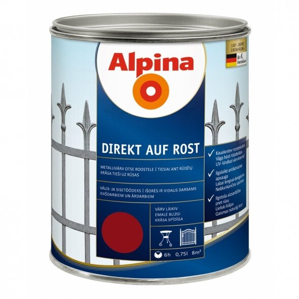 Metalo dažai ALPINA Direkt Auf Rost, 750ml raudono vyno sp.