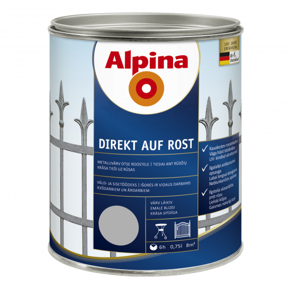 Metalo dažai ALPINA Direkt Auf Rost, 750ml sidabrinė sp.