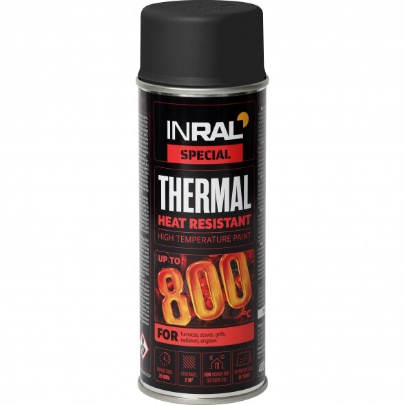 Atsparūs karščiui aerozoliniai dažai INRAL Thermal, 400ml juoda sp.