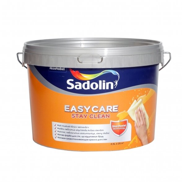 Vidaus dažai SADOLIN Easycare Stay Clean A bazė, 2,5l balta sp.