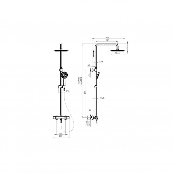 Dušo sistema RUBINETA Olo (BK)+Thermo-15 (BK), juoda sp. 2