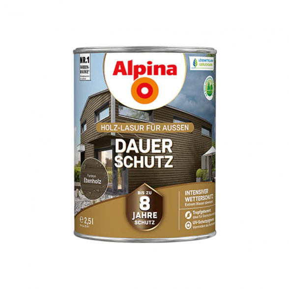 Medienos impregnantas ALPINA Dauer Schutz, 2,5l juodmedžio sp.