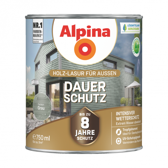 Medienos impregnantas ALPINA Dauer Schutz, 0,75l pilka sp.