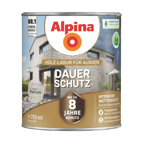 Medienos impregnantas ALPINA Dauer Schutz, 0,75l platinos sp.