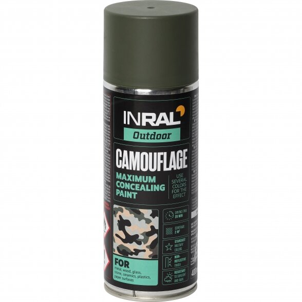 Aerozoliniai dažai INRAL Camouflage, 400ml brinzinė žalia sp. matiniai