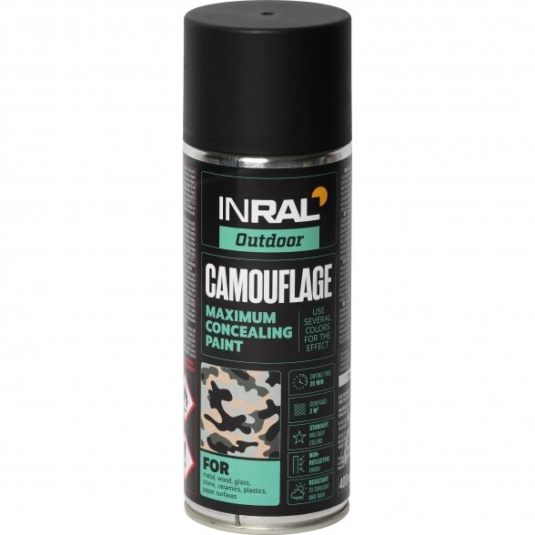 Aerozoliniai dažai INRAL Camouflage, 400ml deguto juoda sp. matiniai