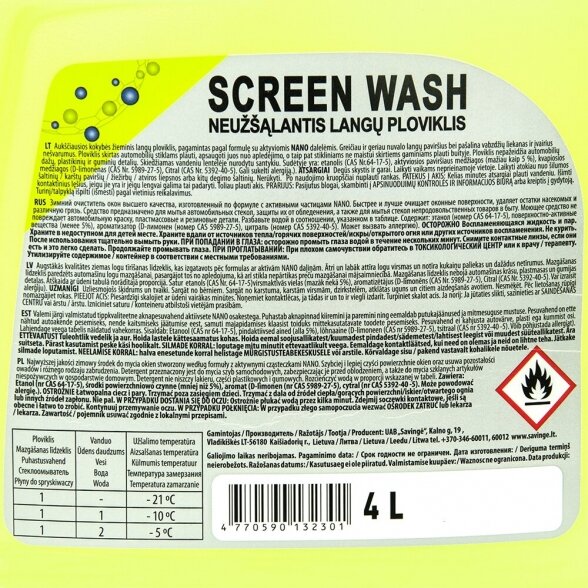 Langų ploviklis SAVEX Screen Wash Nano 21*C, 4l 1