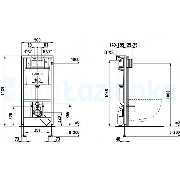 LIS CW1 Dual Flush potinkinis rėmas 4,5/3 l, reguliuojamas iki 6/3 l LAUFEN 1