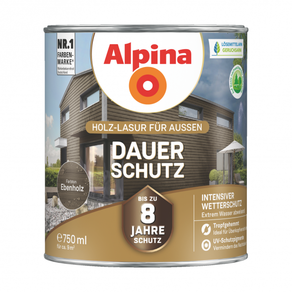 Medienos impregnantas ALPINA Dauer Schutz, 0,75l juodmedžio sp.