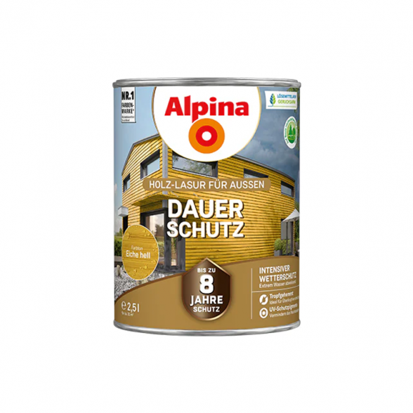 Medienos impregnantas ALPINA Dauer Schutz, 2,5l šviesaus ąžuolo sp.