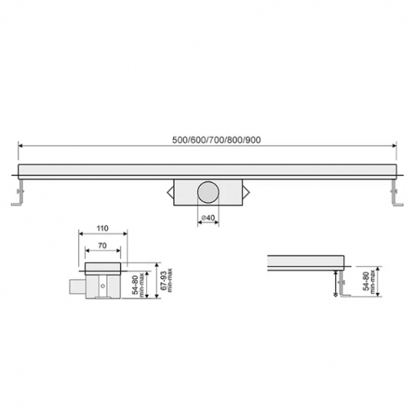 Metalinis dušo latakas juodas Bielbet Tile Insert 700mm 1