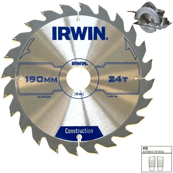 Medienos pjovimo diskas IRWIN ATB, 190x24Tx30/20/16mm