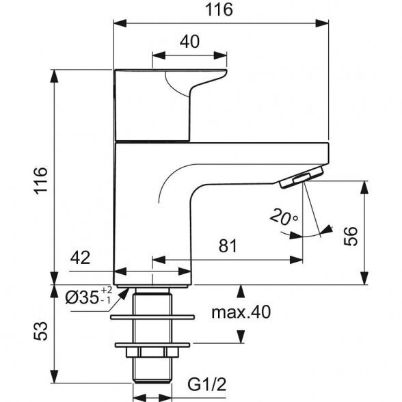 Praustuvas IDEAL STANDARD Strada II 45, su čiaupu 5