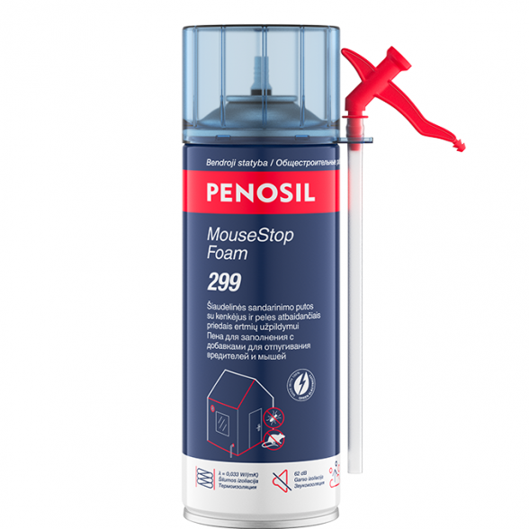 Sandarinimo putos su kenkėjus ir peles atbaidančiais priedais PENOSIL MouseStop Foam 299, 365ml