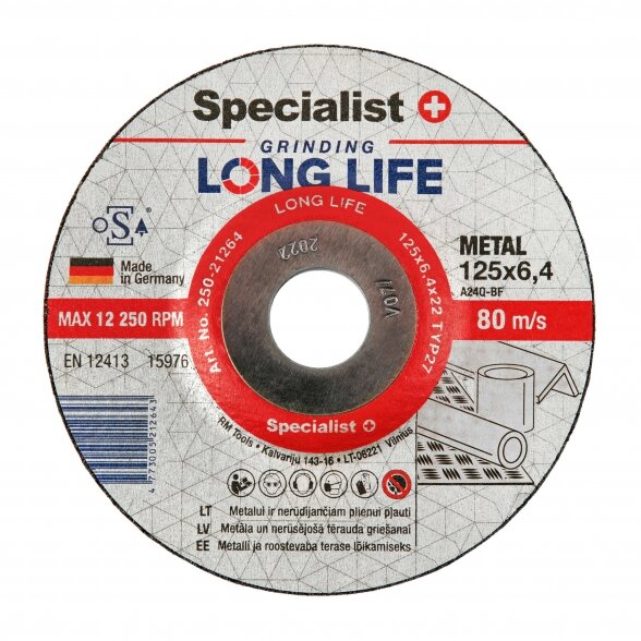 Šlifavimo diskas SPECIALIST+ Long Life, 125x6,4x22 mm