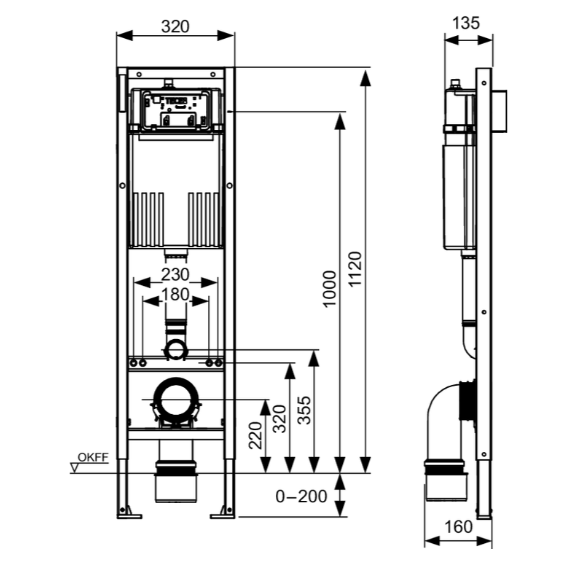 TECEbase unitazo modulis su Base 320mm bakeliu, montavimo aukštis 1120mm 1