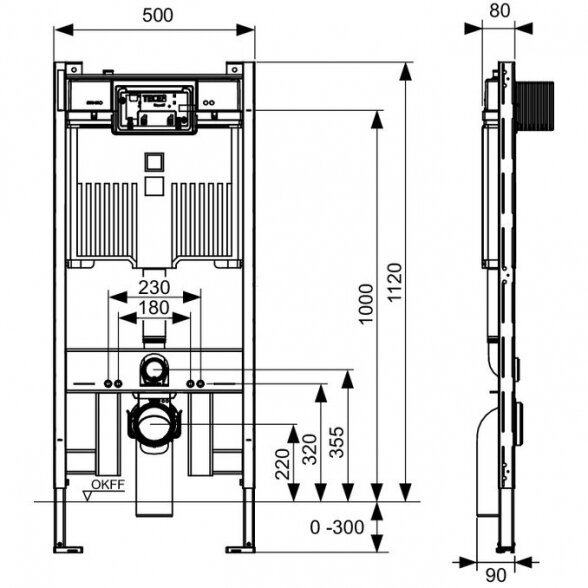 Pakabinamo klozeto rėmas TECE Cisterna Octa II, 8cm/1120mm 1