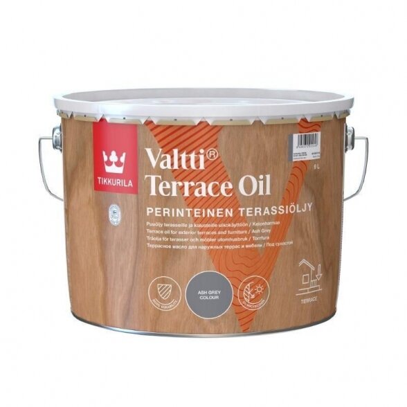 Tirpiklinis medienos aliejus TIKKURILA Valtti Terrace Oil, 9l pilka sp.