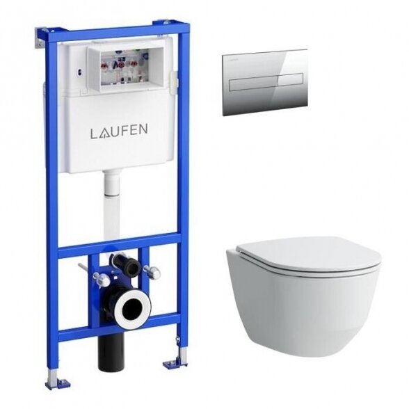 WC komplektas 4in1 Laufen Pro+Slim dangtis+Laufen rėmas+migtukas chromas